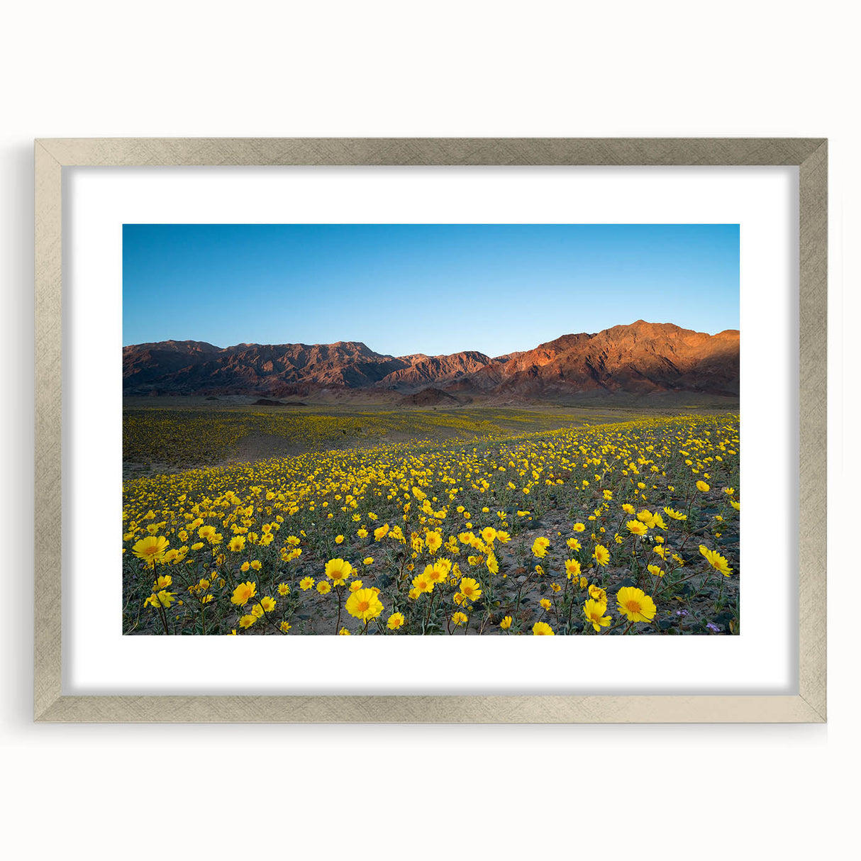 Textured art print of Death Valley in muted earth tones on a framed canvas, ideal for bedroom wall decor.