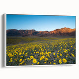 Vintage poster art of Death Valley in a white framed canvas, featuring a black and colorful palette.