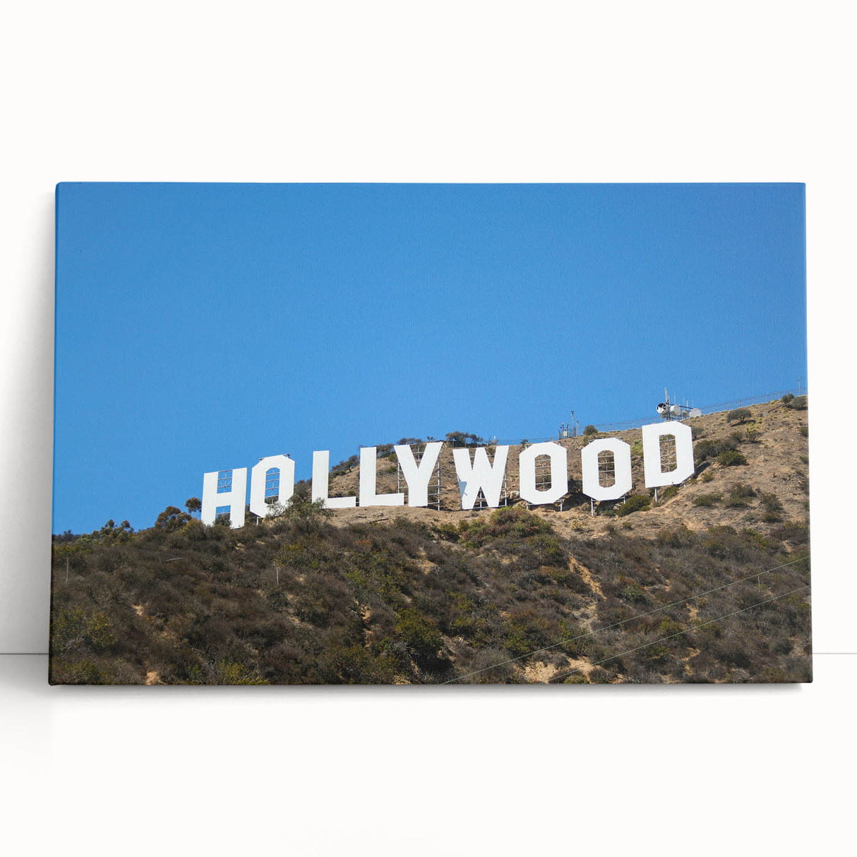 Black and white stretched canvas featuring the Hollywood, California skyline, ideal for kitchen wall art or bedroom ambiance.