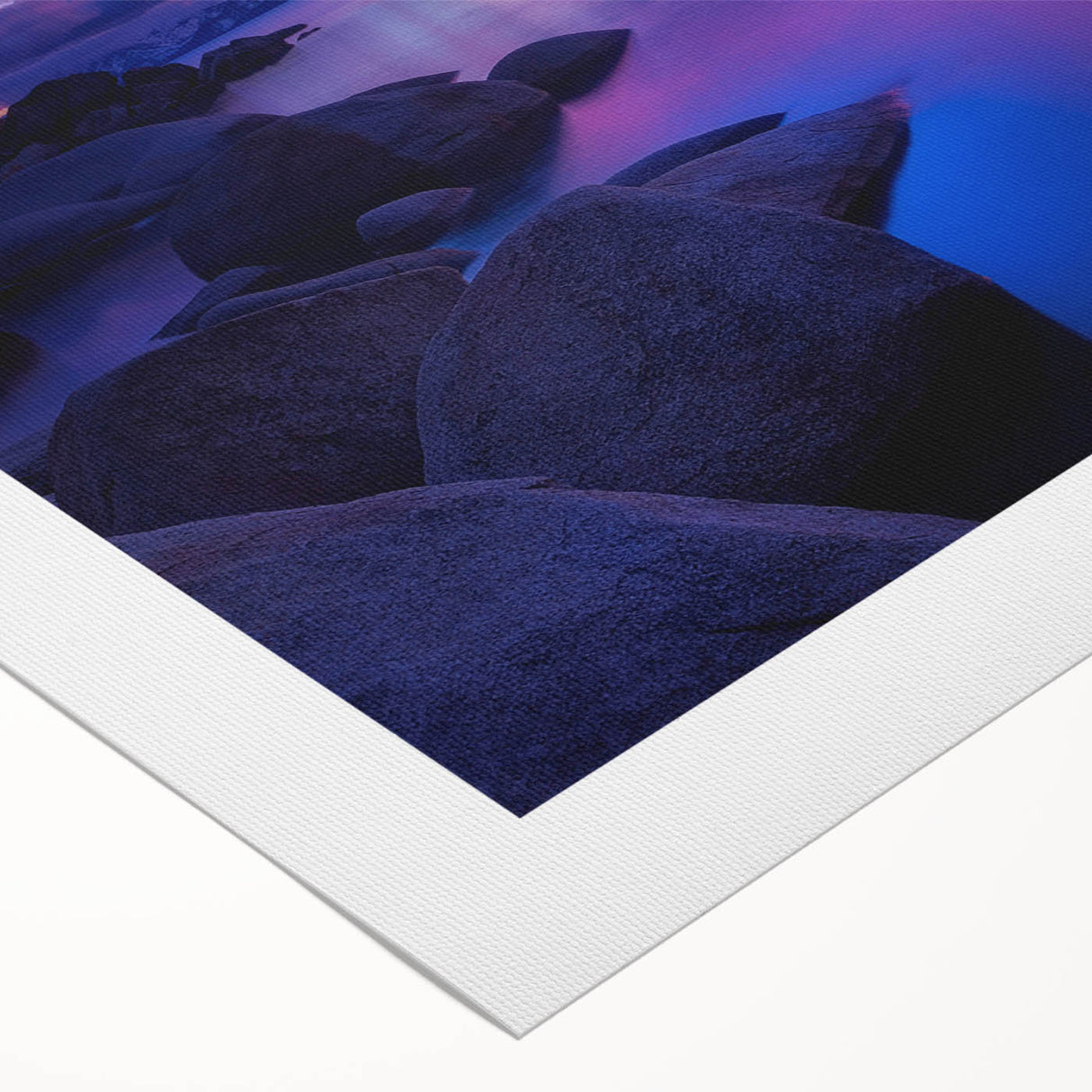 Art deco poster of Lake Tahoe with muted blue and green tones on rolled canvas, ideal for dining room wall art.