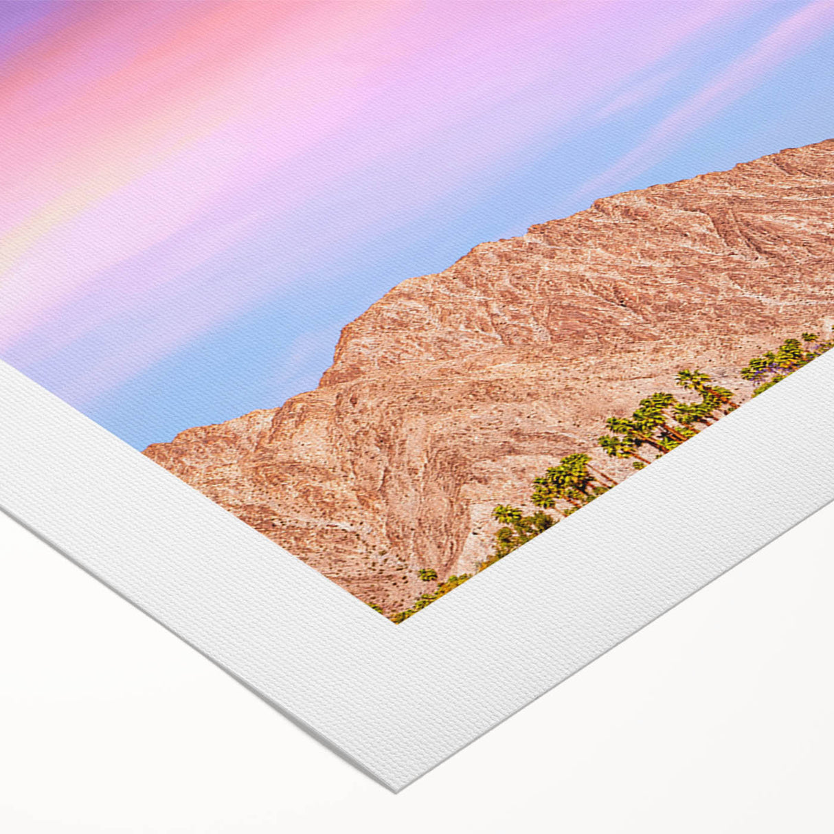 Art deco poster featuring Palm Springs scenery in pastel shades on rolled canvas, suitable for dining room wall art.