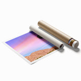 Extra large wall art featuring a minimalist Palm Springs landscape in pastel shades on rolled canvas.