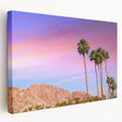 Palm Springs landscape on stretched canvas featuring pastel pink and blue sky, ideal for kitchen wall art.