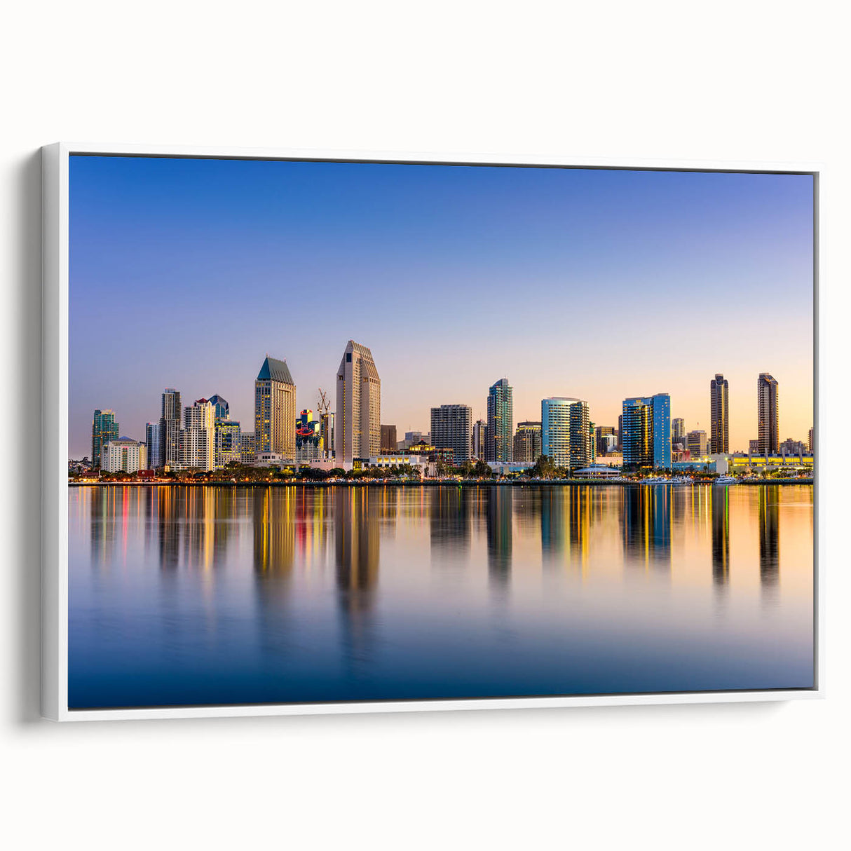 Vintage poster art of San Diego landscape on framed canvas, using black and white tones, ideal for bedroom wall decor.