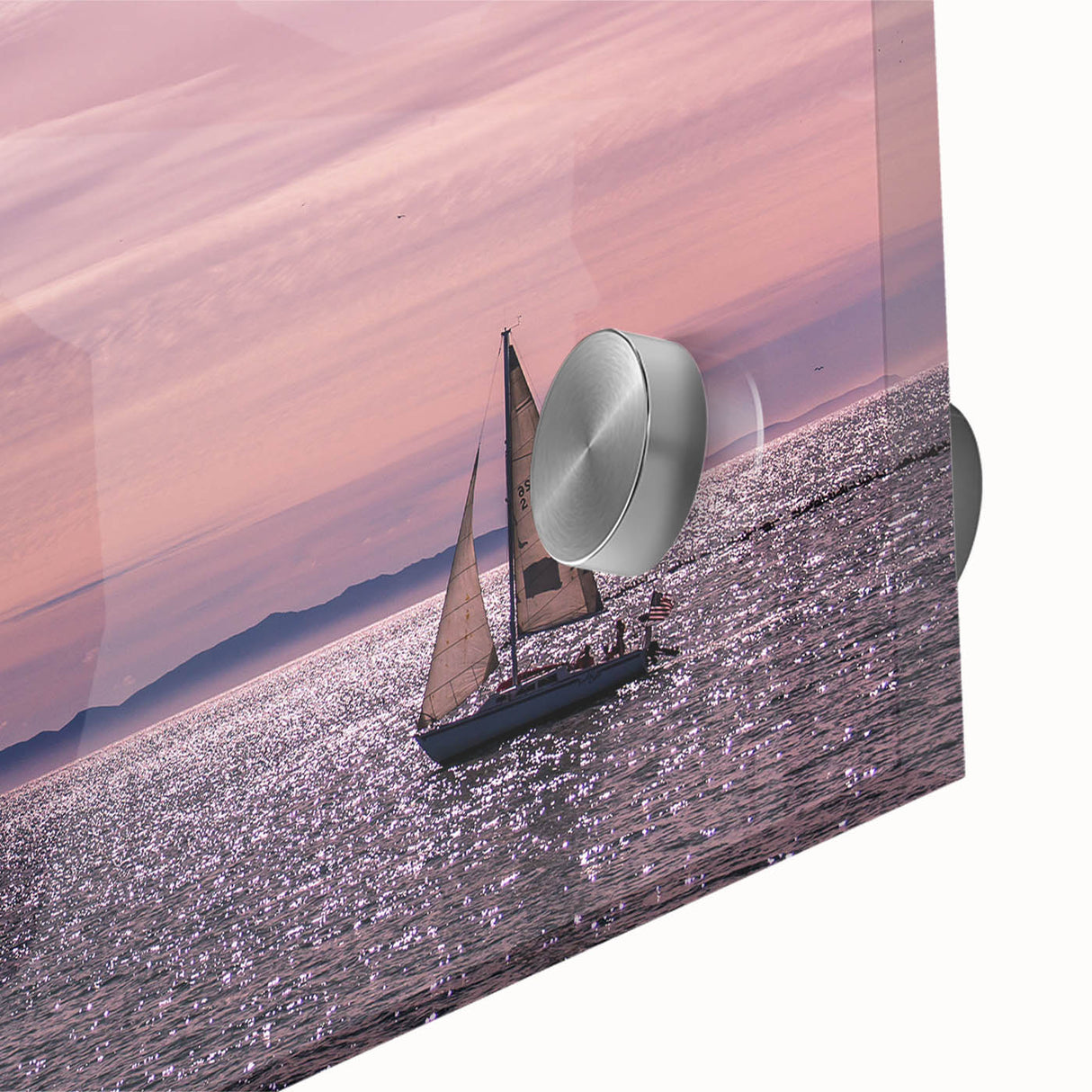 Large abstract wall art of Santa Barbara scenery in mid-century modernist style on acrylic glass.