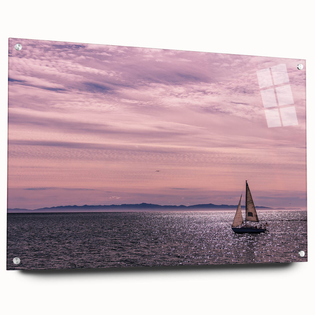 Acrylic print of a Santa Barbara landscape in muted earth tones, ideal for dining room decor.
