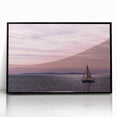 Large abstract wall art depicting the Santa Barbara coastline in muted blue and gray tones on a framed acrylic print.