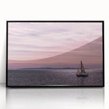 Large abstract wall art depicting the Santa Barbara coastline in muted blue and gray tones on a framed acrylic print.