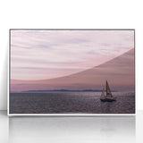 Art Deco style poster of Santa Barbara scenery, framed in white acrylic, featuring pastel color palette.