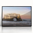 Large abstract wall art depicting Santa Cruz, California, in muted gray and blue tones on framed acrylic.