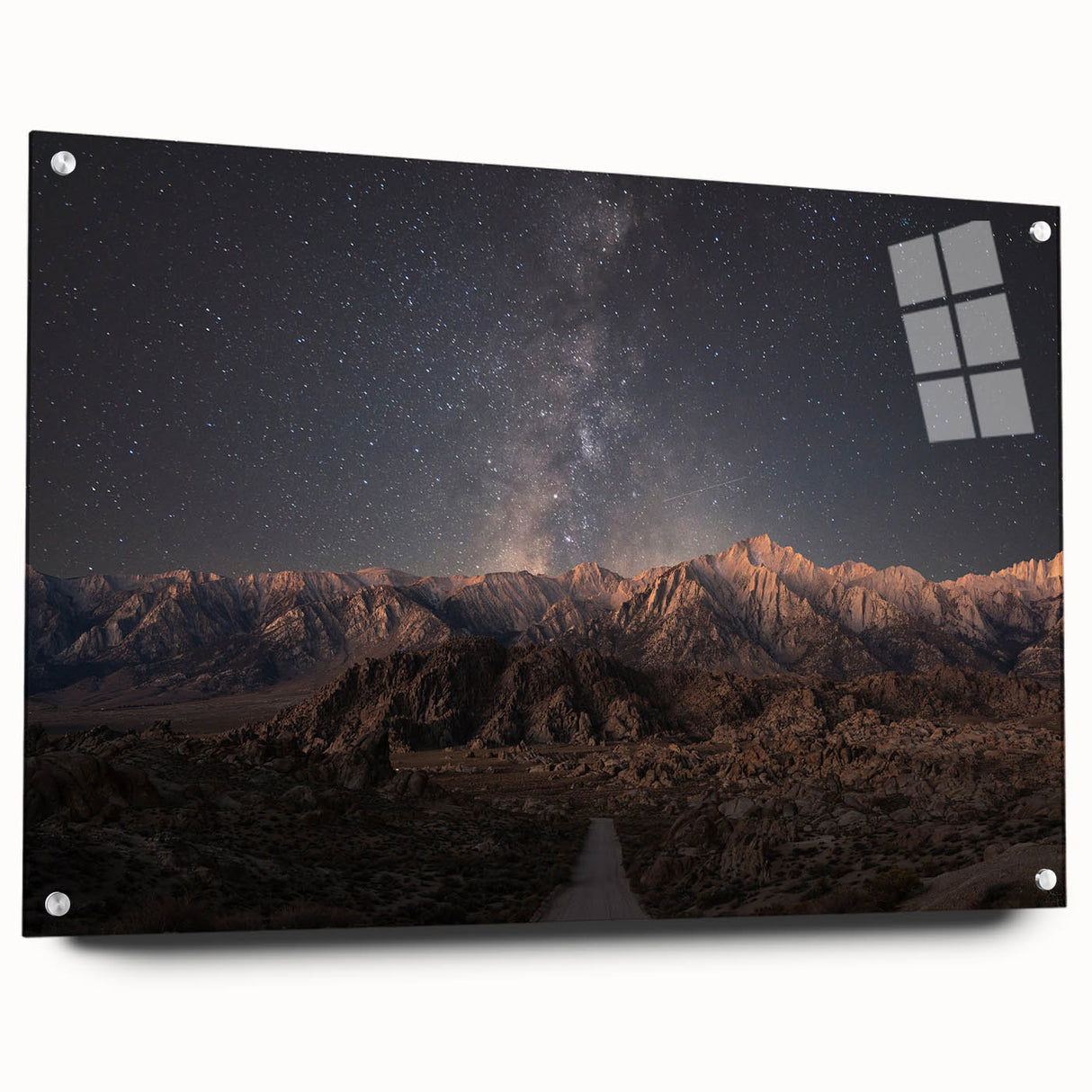 Acrylic print of Sierra Nevada scenery in earth tones, ideal for bedroom or dining room decor.