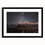 Extra large abstract art print of Sierra Nevada in vibrant colors on a textured canvas, framed in black.
