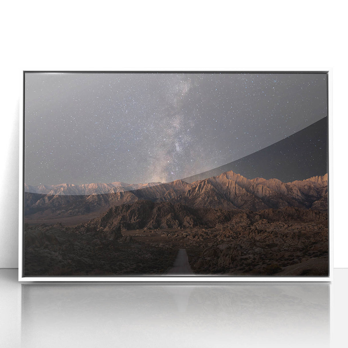 Framed acrylic print of Sierra Nevada landscape in pastel shades, ideal for modern nursery wall art.