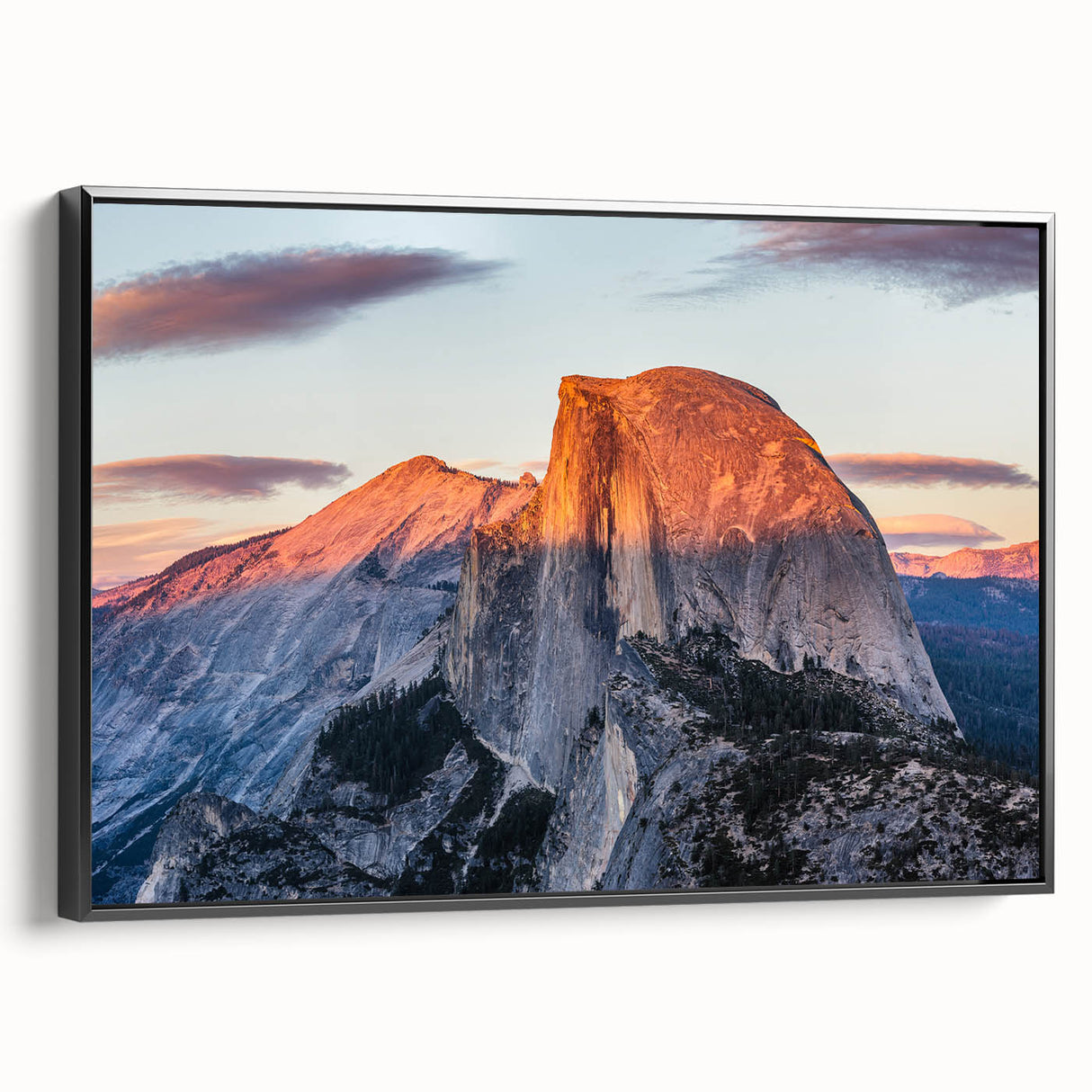 Black and white landscape art painting of Yosemite on framed canvas, suitable for bedroom wall decor.