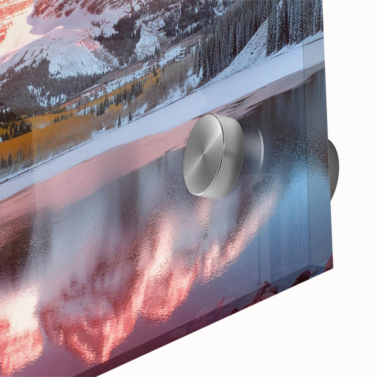 Acrylic print of Maroon Bells, Colorado, in abstract style with muted earth tones, ideal for dining room art.