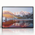 Large abstract wall art depicting Maroon Bells, Colorado in muted earth tones on a framed acrylic.