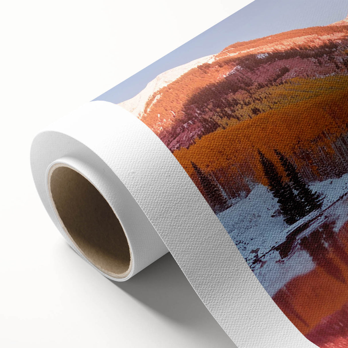 Art Deco style poster of Maroon Bells, Colorado with muted earth tones on rolled canvas, suitable for nursery wall art.