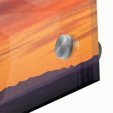 Large abstract depiction of Pikes Peak in muted earth tones on acrylic glass.