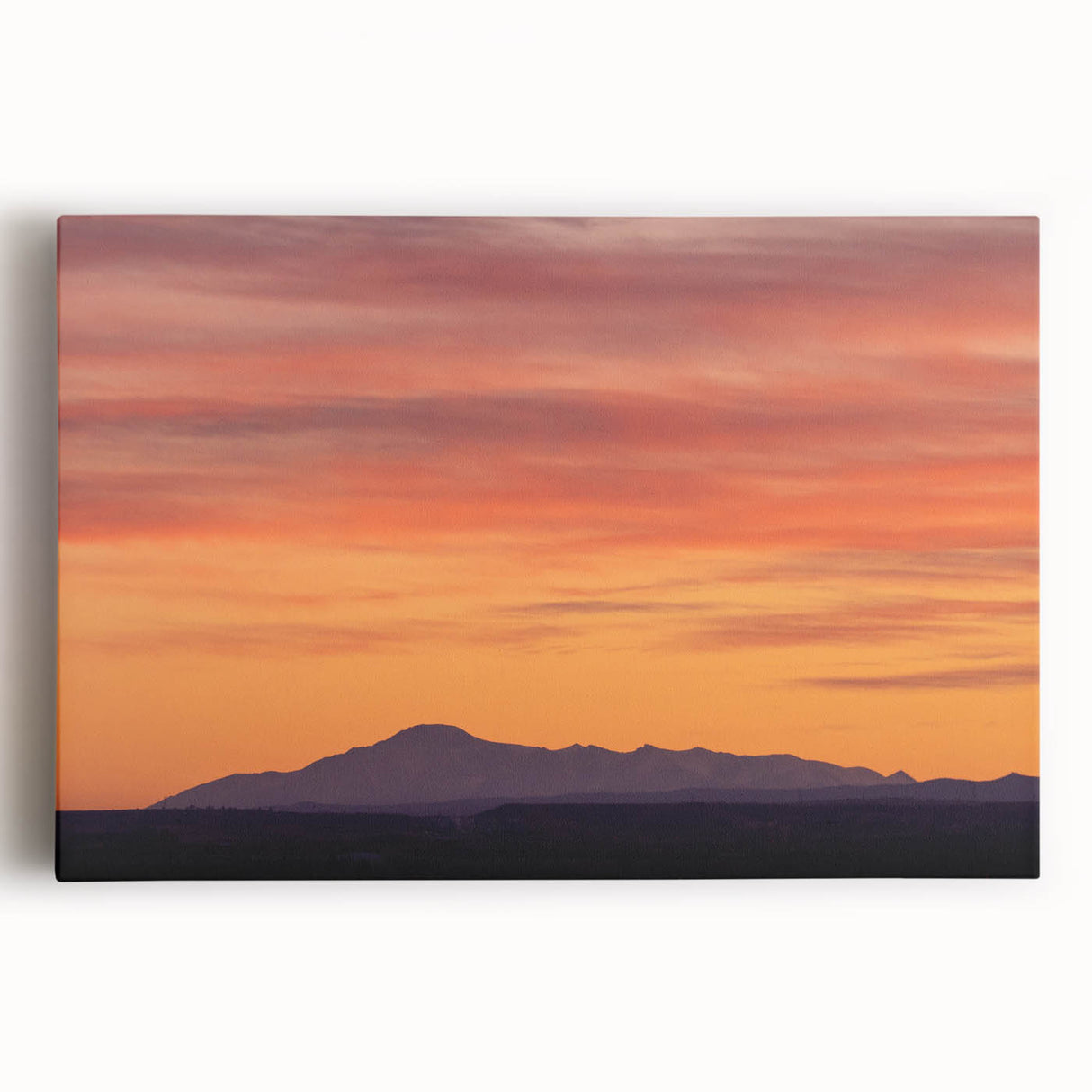 Black and white photo of Pikes Peak on stretched canvas, suited for kitchen art.