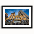 Abstract art print featuring a colorful, textured depiction of a Connecticut landscape on a large, framed canvas.