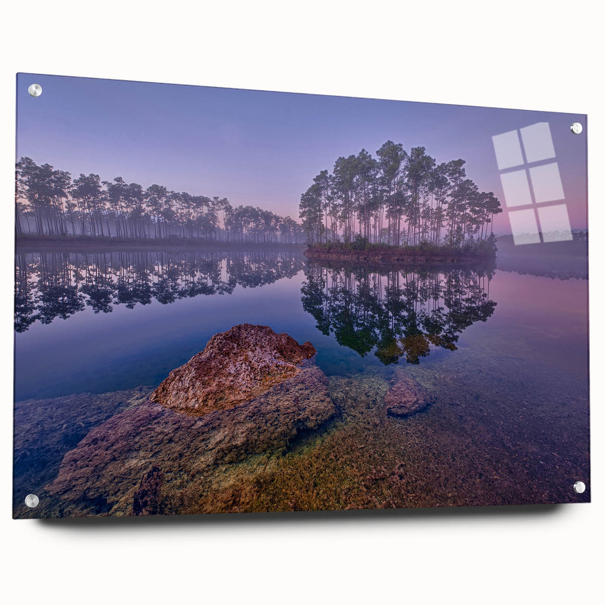 Acrylic print of the Everglades with vivid green and blue tones, suited for bedroom or dining room decor.