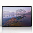 Large abstract wall art depicting the Everglades in a mid-century modernist style with muted green and blue tones on a…
