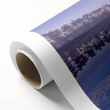 Art deco poster of Everglades scenery on rolled canvas, in soft green and blue tones, suitable for nursery wall art.