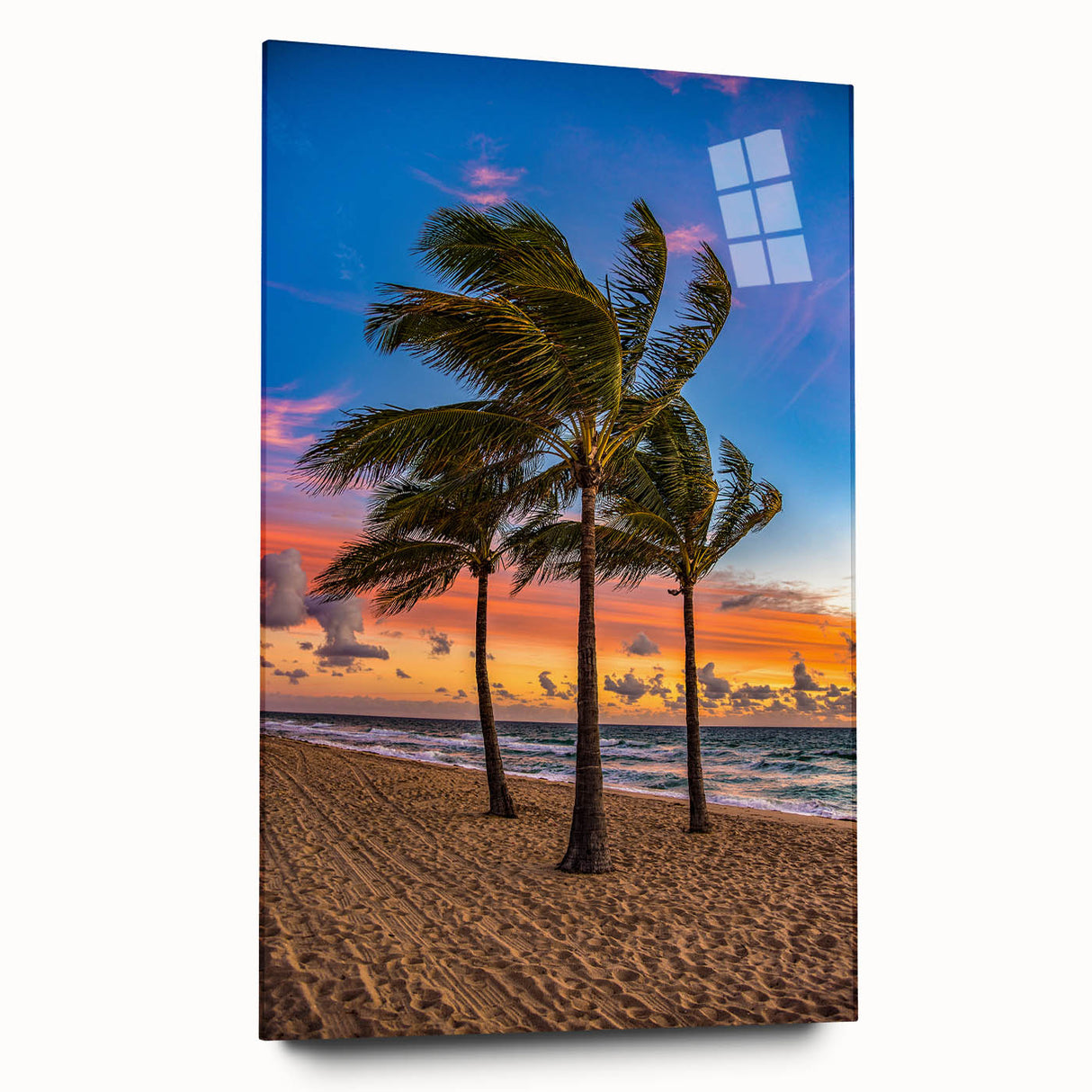 Acrylic print of a large abstract depiction of Fort Lauderdale in muted blue and gray tones.
