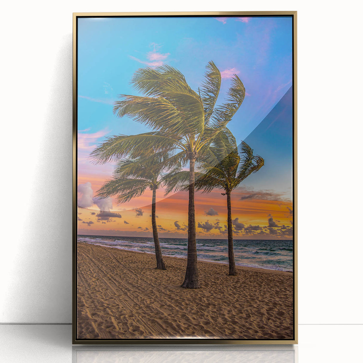 Framed acrylic print of Fort Lauderdale scenery in gold tones, ideal for modern art wall decor.