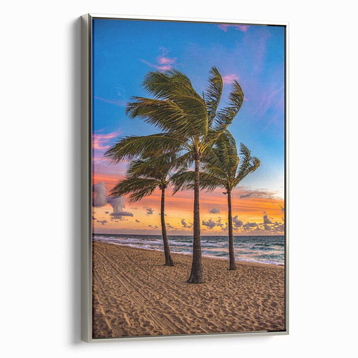 Landscape art painting of Fort Lauderdale in colorful hues on a framed canvas, ideal for living room decor.