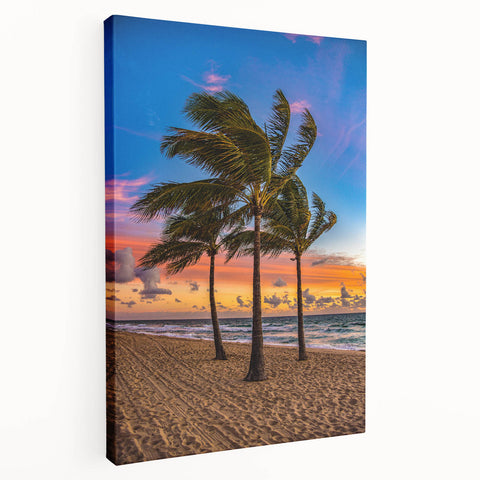 Fort Lauderdale skyline in muted blue and green tones on a large stretched canvas, ideal for kitchen wall art.