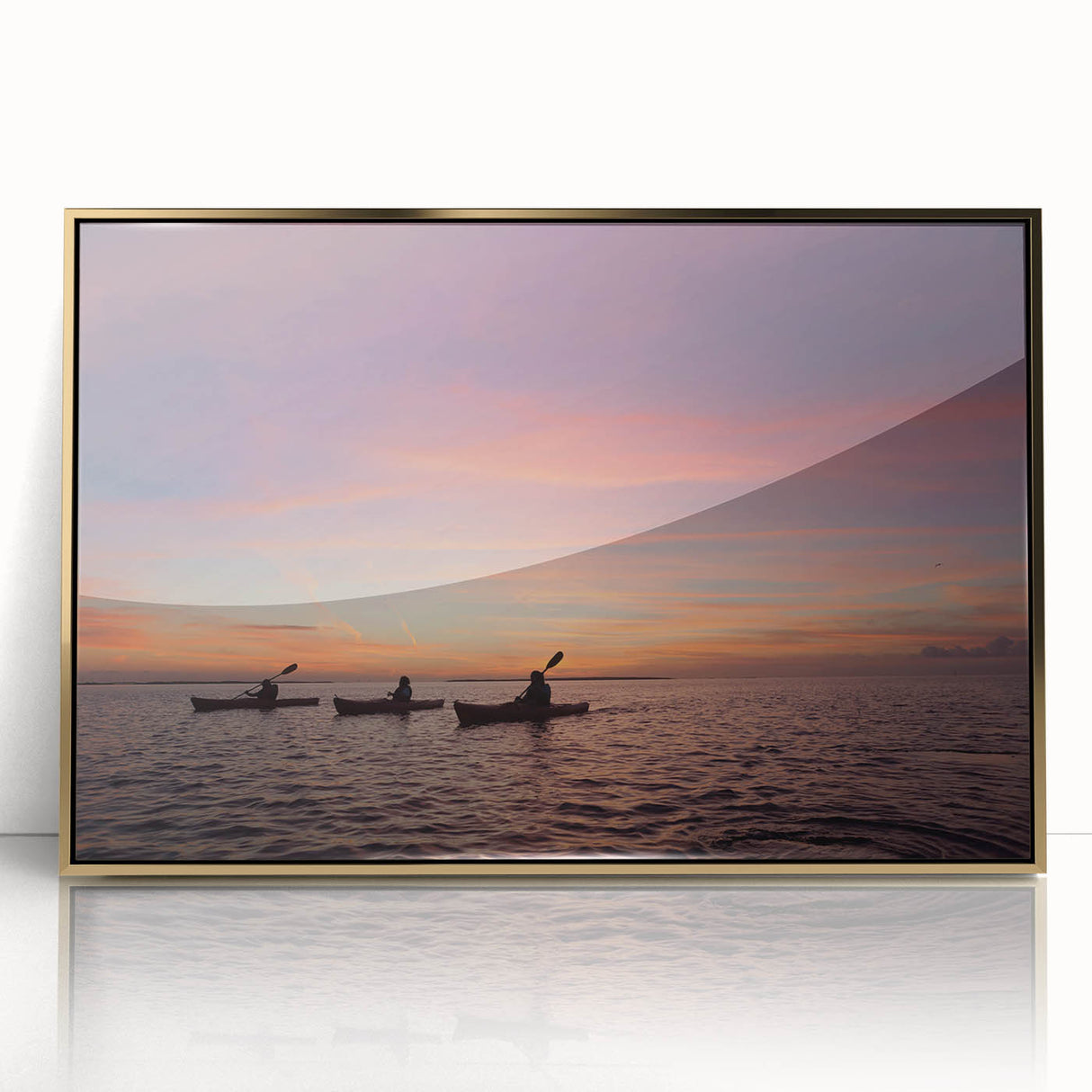 Framed acrylic print of a serene Florida Keys landscape in muted blue and green tones, ideal for modern art wall decor.