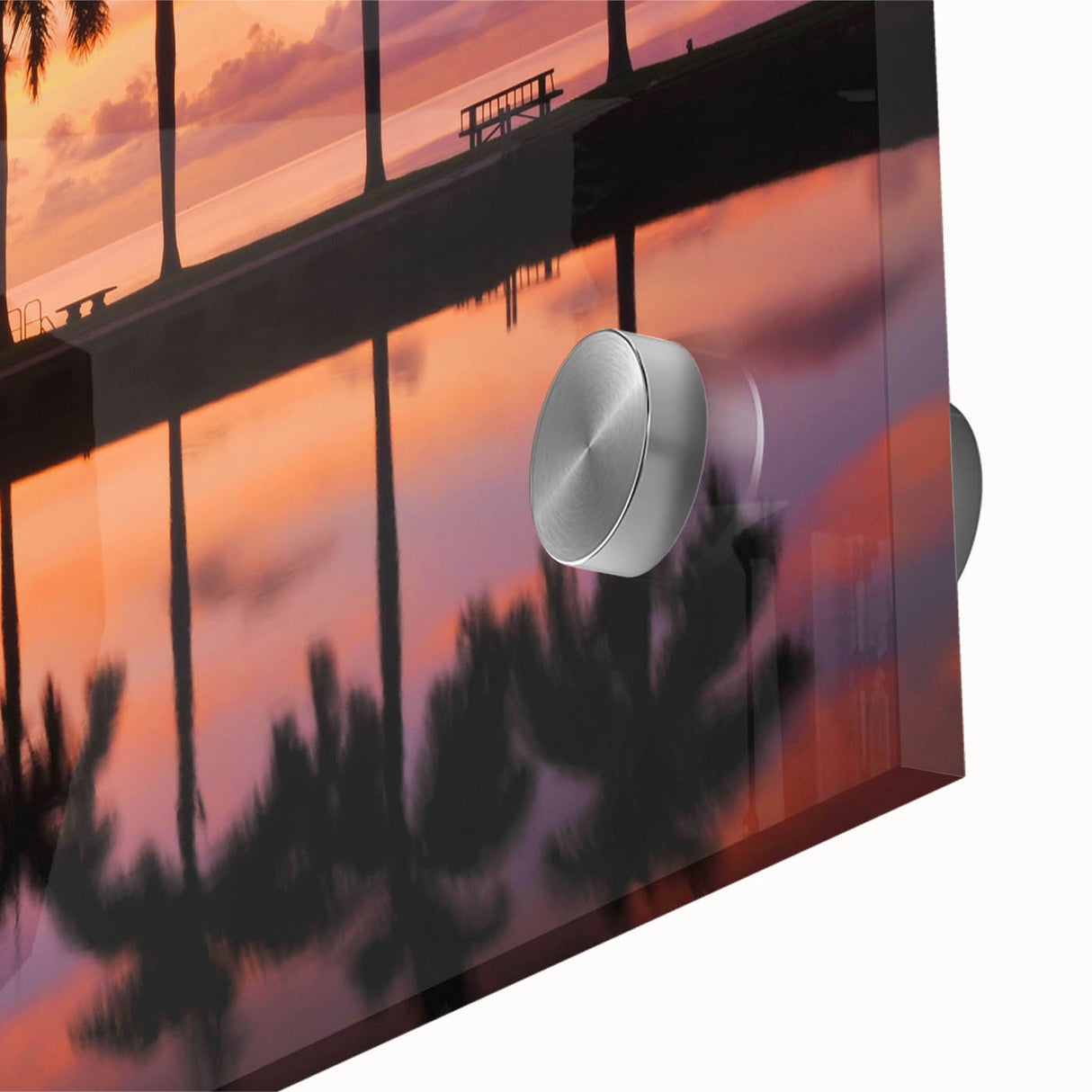 Large abstract wall art of Miami skyline in muted blue and pink tones on acrylic glass, ideal for dining room ambiance.