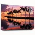 Acrylic print of a Miami skyline with vibrant sunset colors, ideal for bedroom or dining room decor.