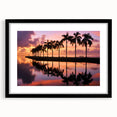 Abstract art print of a colorful Miami skyline, textured finish on a large black-framed canvas, ideal for living room decor.