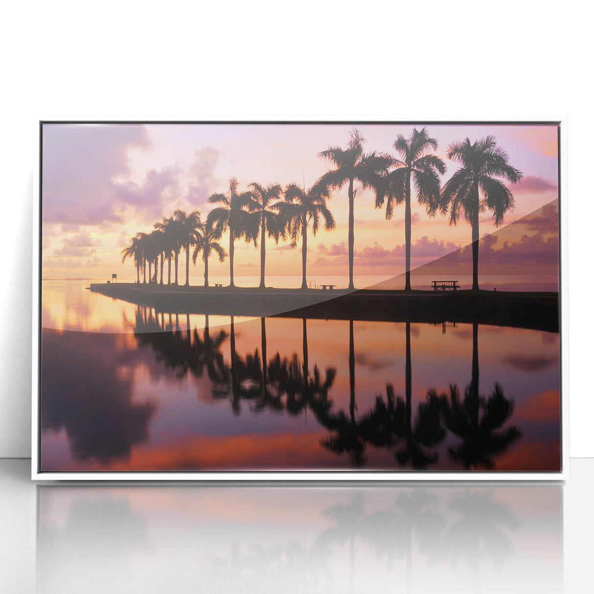 Art Deco style Miami skyline in pastel colors on a white framed acrylic, suitable for modern nursery wall decor.