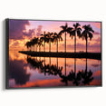 Black and white framed canvas of Miami skyline, vintage poster art style, ideal for bedroom wall decor.