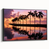 Black and white framed canvas of Miami skyline, vintage poster art style, ideal for bedroom wall decor.