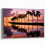 Framed canvas featuring a vintage-style Miami landscape in colorful art tones, ideal for living room decor.