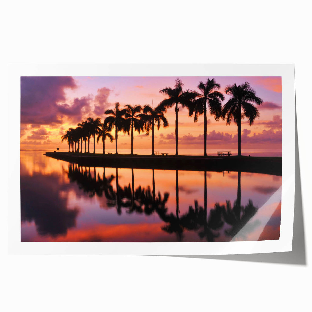 Extra large rolled print of Miami scenery with vibrant sunset hues, ideal for art wall dining room.