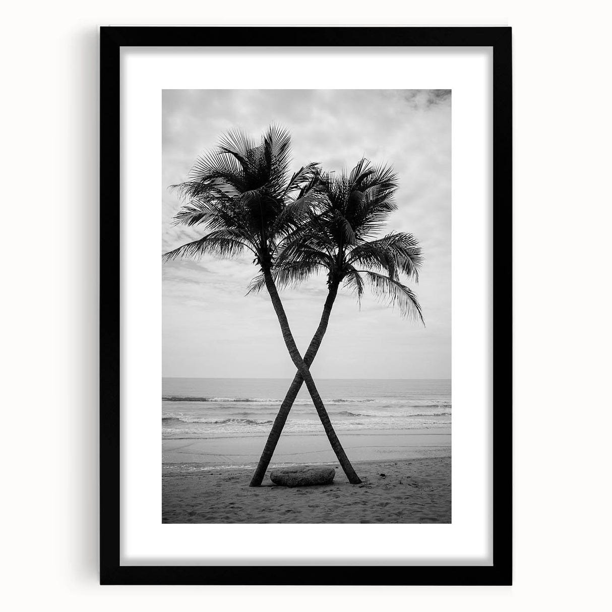 Extra large, textured abstract art print of colorful, Palm Beach scenery on a black framed canvas.