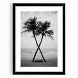 Extra large, textured abstract art print of colorful, Palm Beach scenery on a black framed canvas.