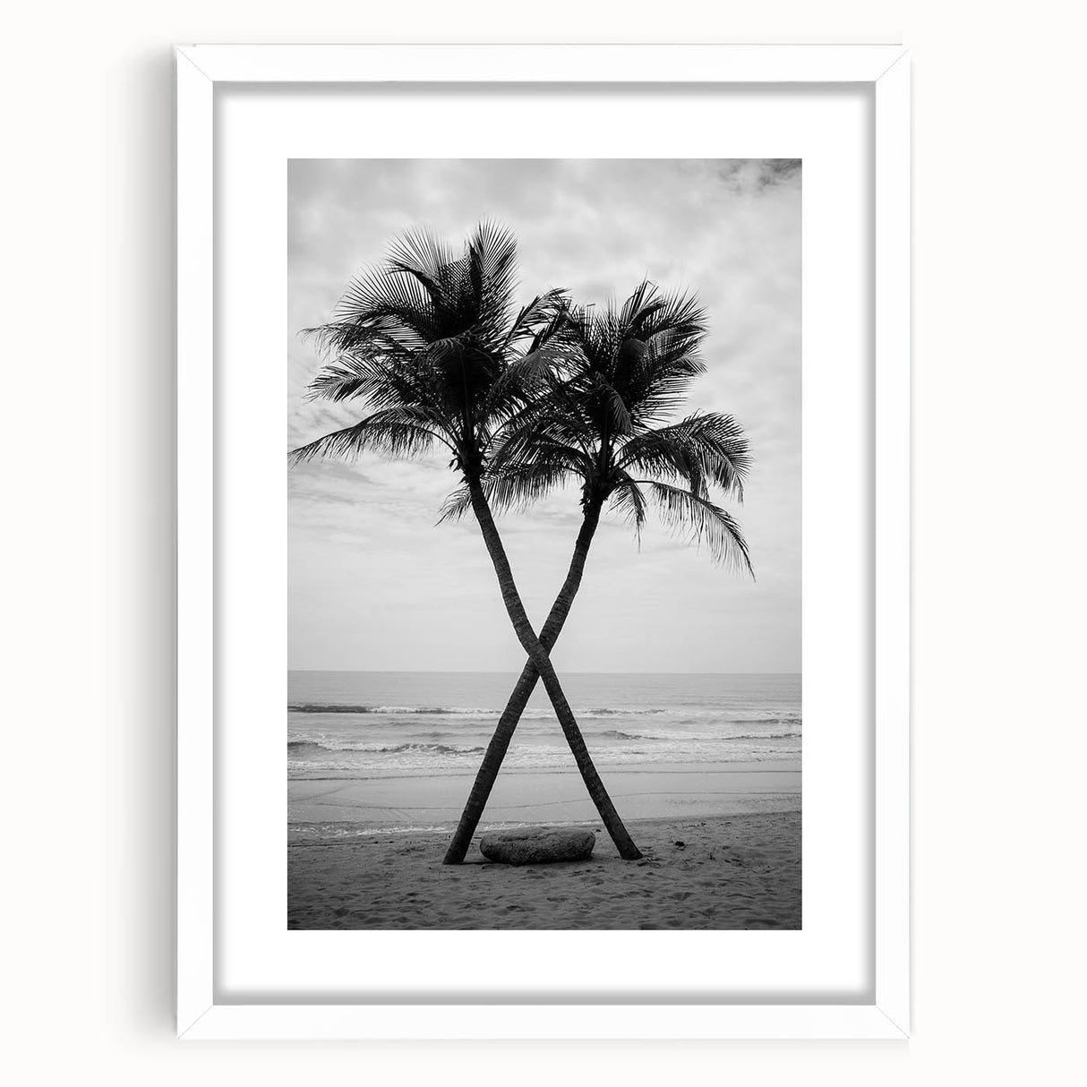 Abstract art print of Florida's Palm Beach in muted blue and green tones on a framed white canvas.