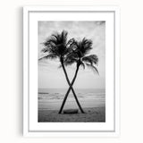 Abstract art print of Florida's Palm Beach in muted blue and green tones on a framed white canvas.