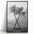 Large abstract wall art depicting the Palm Beach scenery in muted blue and green tones, framed in black acrylic.