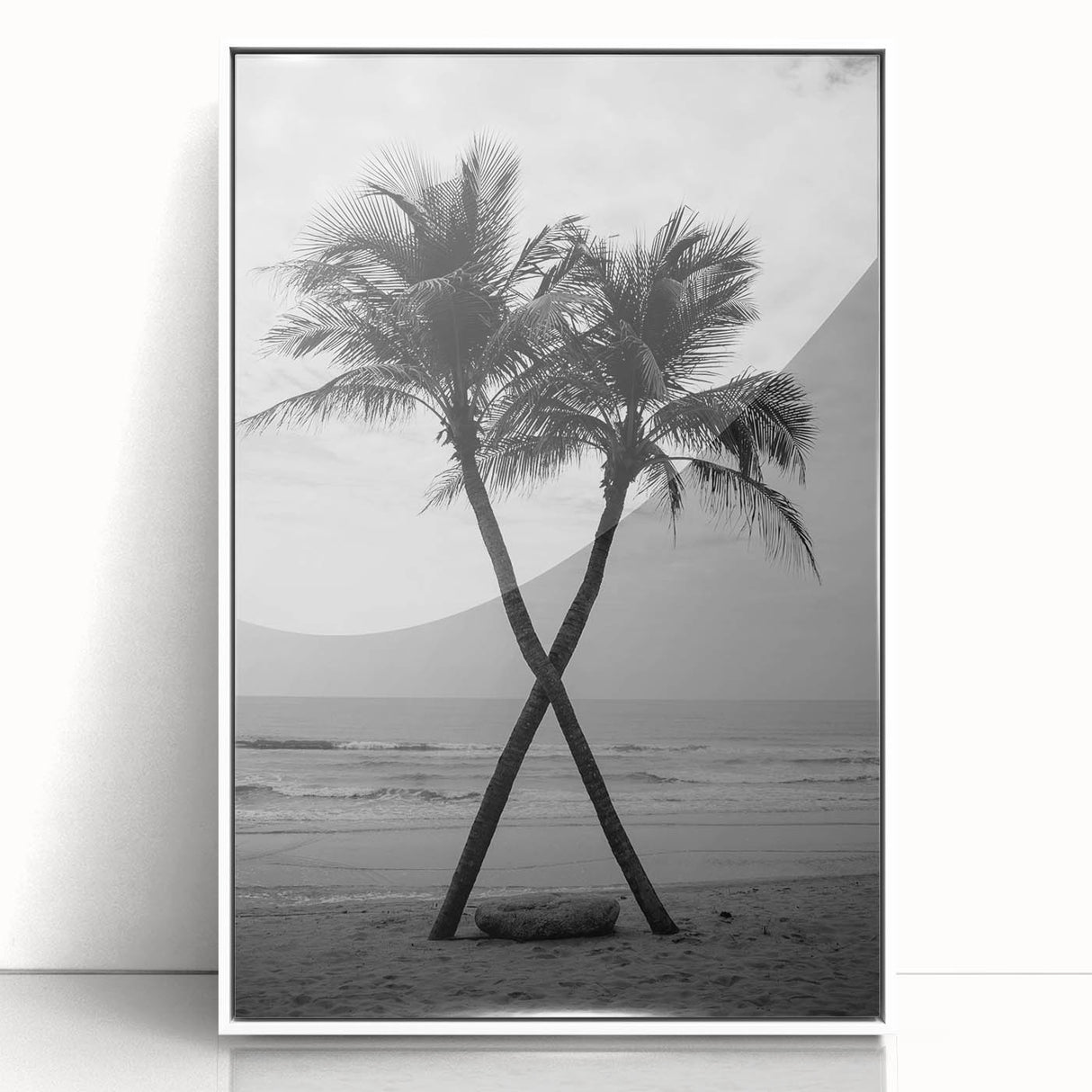 Framed acrylic print of an art deco style Palm Beach scenery in pastel shades, ideal for nursery wall art.
