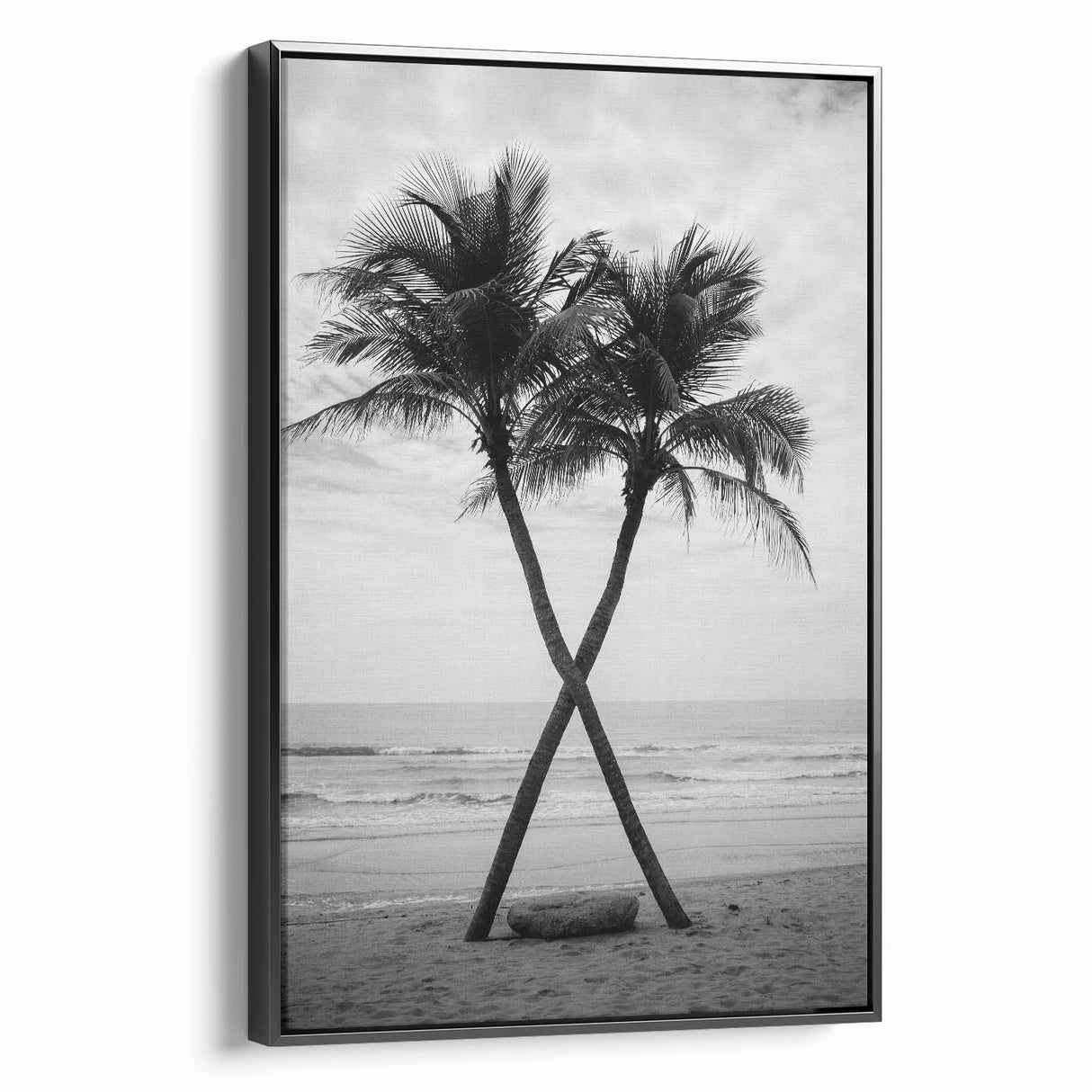 Black and white framed canvas featuring a vintage-style Palm Beach landscape, ideal for bedroom wall decor.