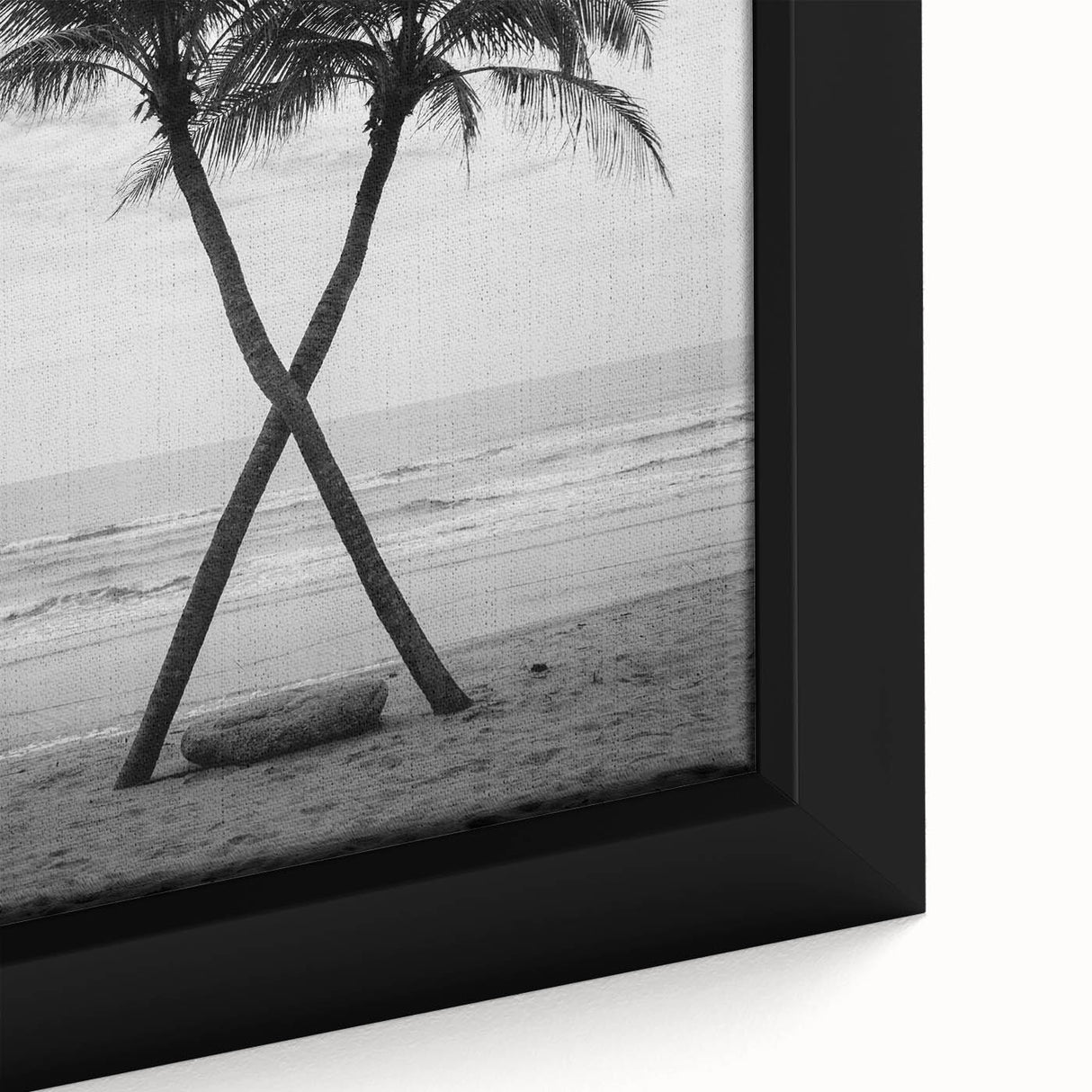 Extra large framed canvas featuring a textured depiction of Palm Beach with vibrant colors on a black background.