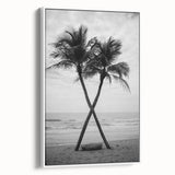 Vintage poster art of Palm Beach with colorful palette on extra large framed canvas, ideal for living room decor.