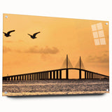 Acrylic print of Tampa skyline in muted blue and gray tones, ideal for dining room art.